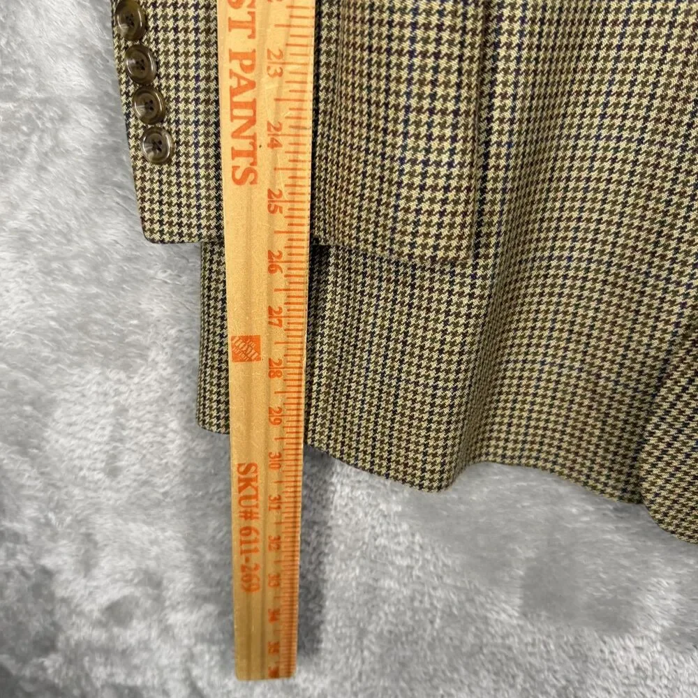 Chaps Silk Blazer Mens 42 L Regular Brown Tan Houndstooth 2 Button Single Vented